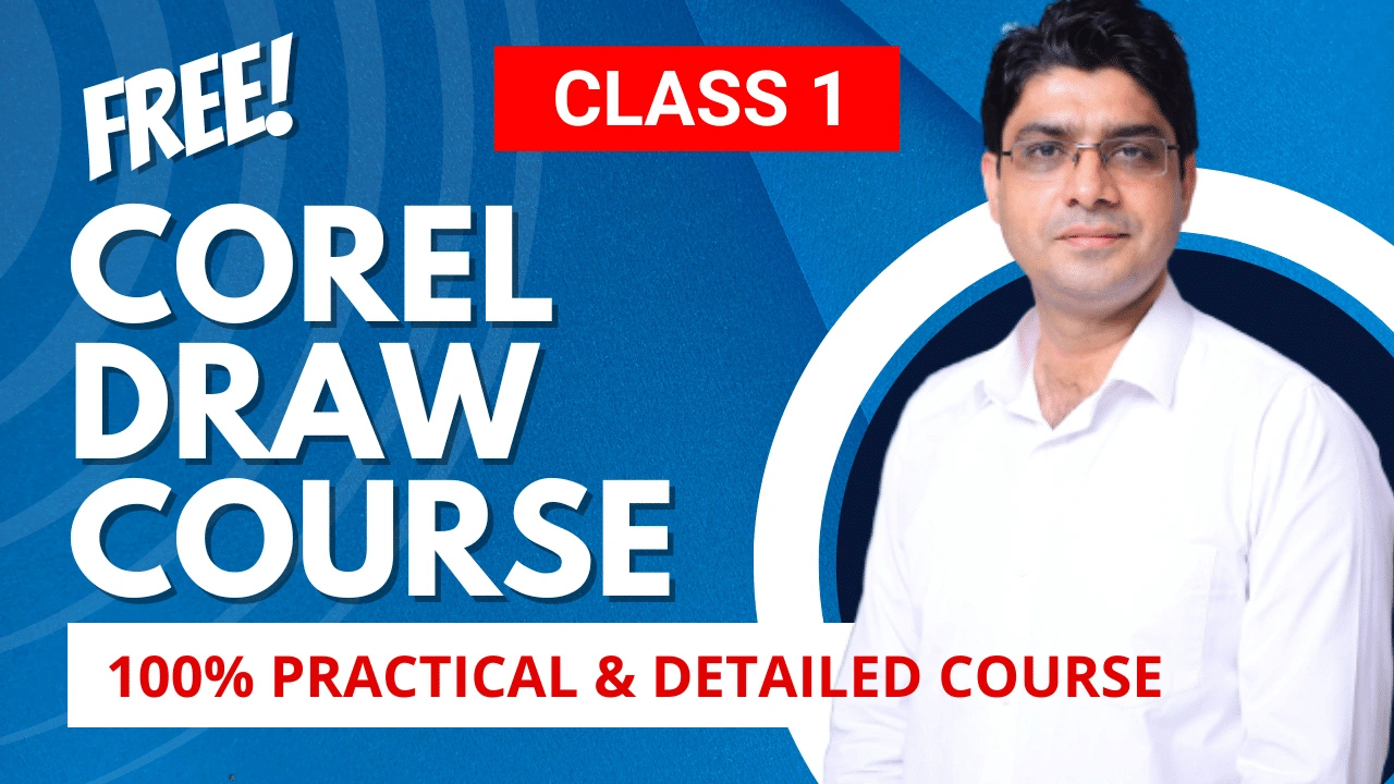 CorelDRAW Class 1 banner with instructor and blue background promoting free practical course