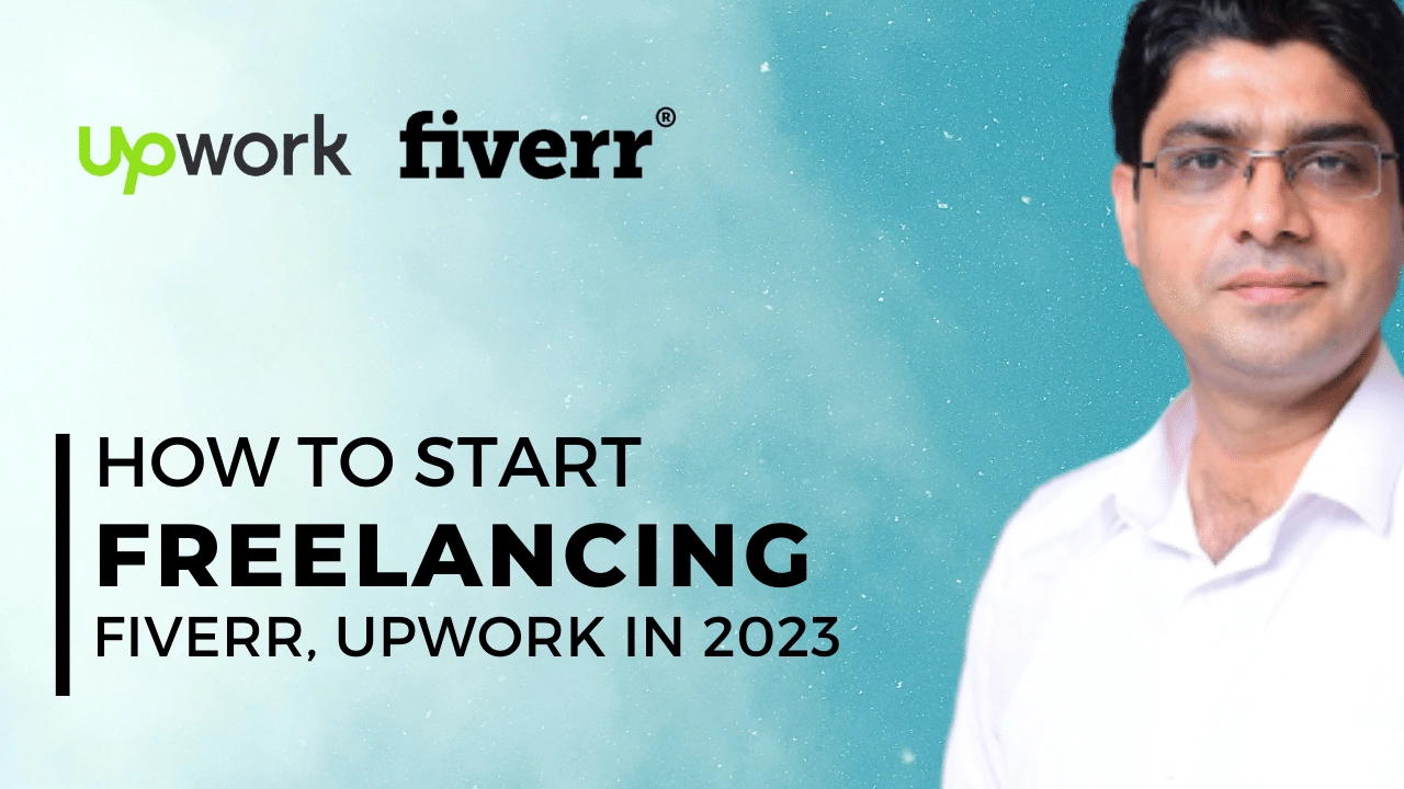 Freelancing promo banner with Upwork and Fiverr logos and instructor in white shirt